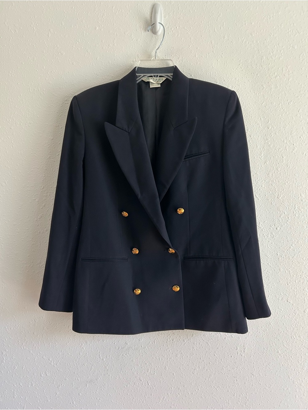 Vintage Austin Reed Wool Blazer Jacket Size 6 Blue Wool Lined Double Breasted
